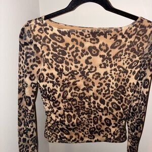 Leopard Print Long Sleeve Top- sheer sleeves